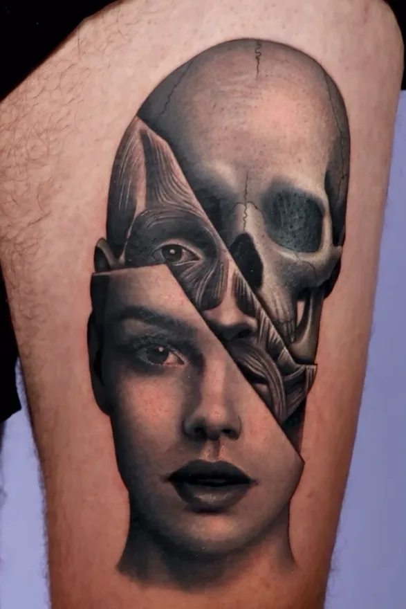 Black and grey realism tattoo by Damian Acosta
